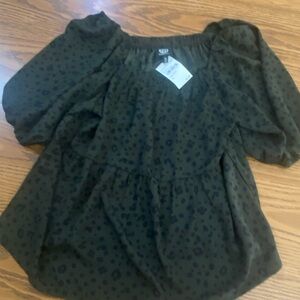 Green Leopard Print Bobeau Blouse